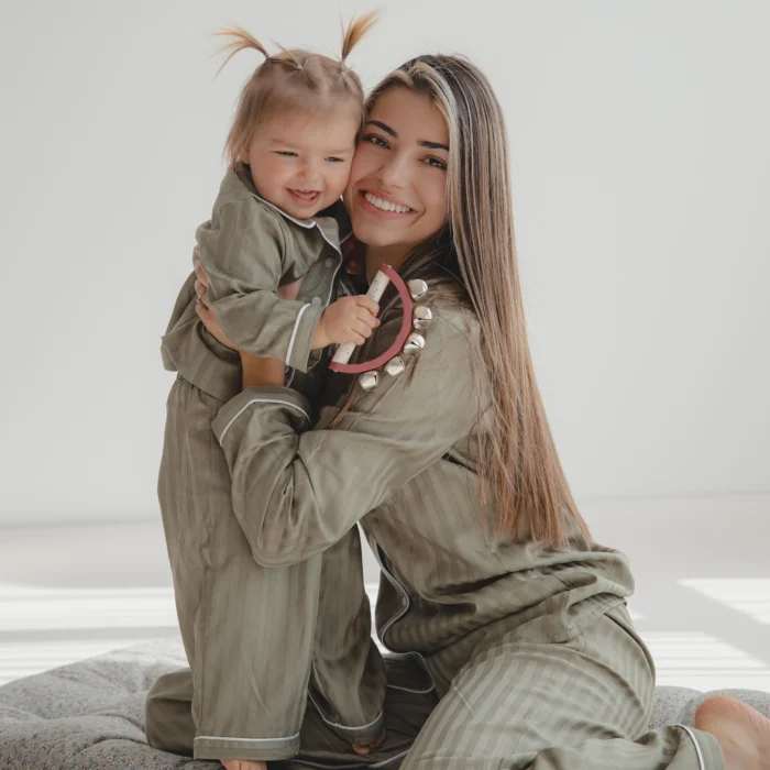 Комплект Мама (дълга) и аз зелено райе