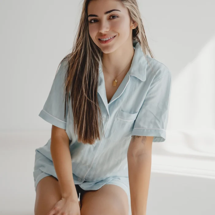 Къса пижама синьо райе