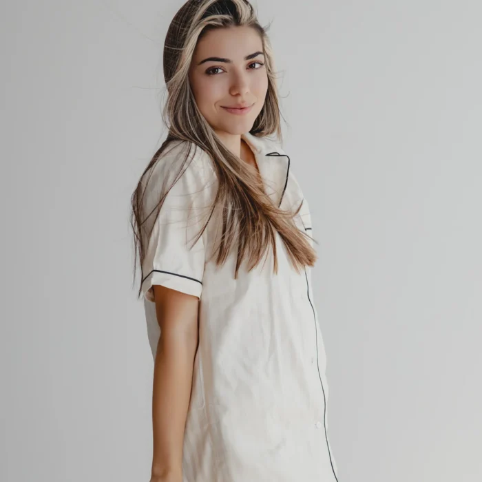 Къса пижама райе екрю